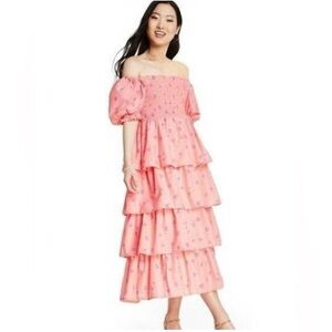 LoveShackFancy X Target Simone Smocked Tiered Maxi Dress Pink Melon Size Large